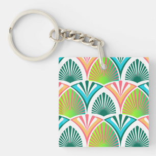 Porte-clés Motif géométrique avec feuilles de palme et fleurs