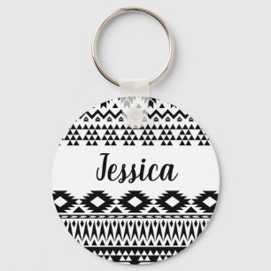 Porte-clés Motif géométrique Aztec noir et blanc