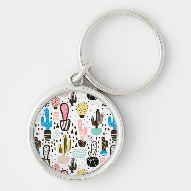 Porte-clés Motif géométrique moderne de Cactus (Devant)