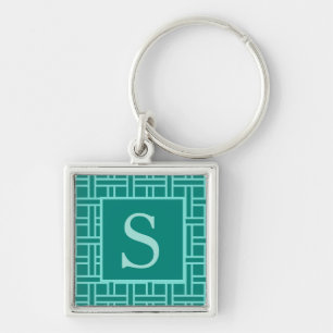 Porte-clés Motif géométrique populaire Monogramme Turquoise