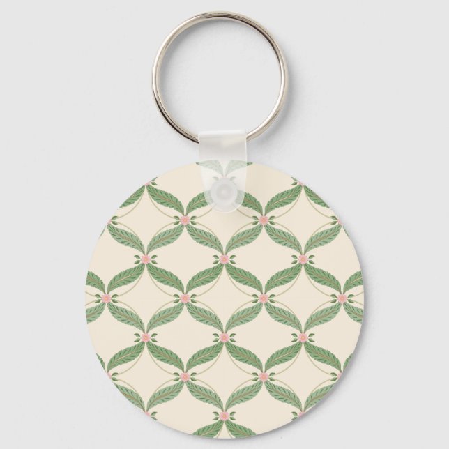 Porte-clés Motif Grille Fleurs Feuilles simples (Recto)
