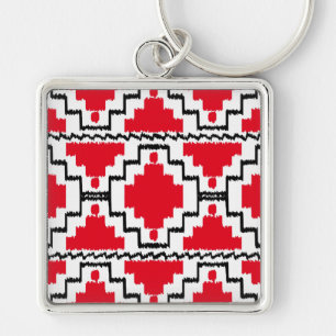 Porte-clés Motif Ikat Aztec - Rouge, Noir et Blanc