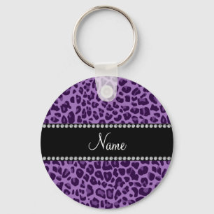 Porte-clés motif léopard pourpre de nom personnalisé
