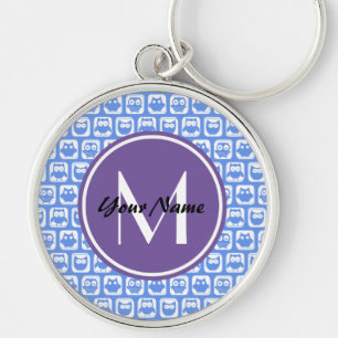 Porte-clés Motif Lilac Monogram Blue and White Owl