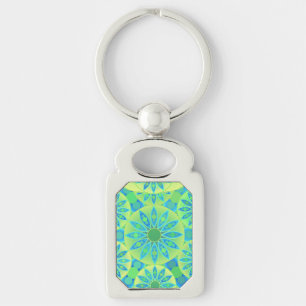 Porte-clés Motif mandala, turquoise, bleu, vert citron