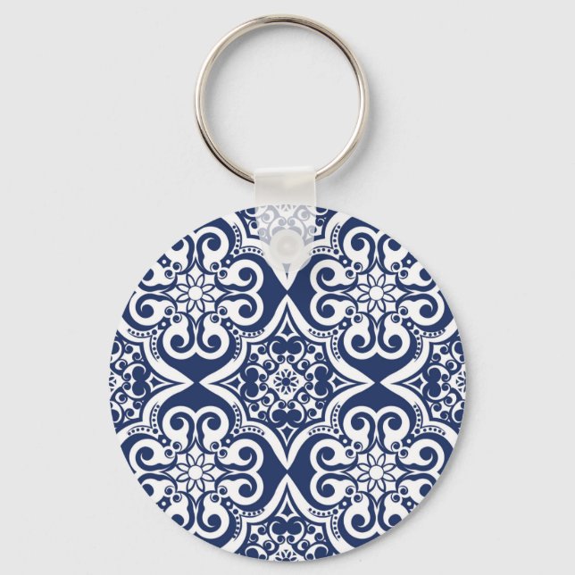Porte-clés Motif marocain bleu et blanc (Recto)
