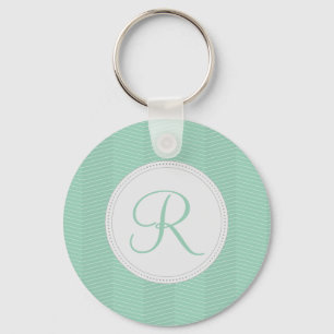 Porte-clés Motif mince de Chevron de monogramme vert en bon