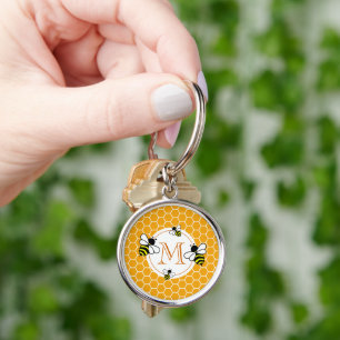 Porte-clés Motif monogramme en peigne de miel avec abeilles