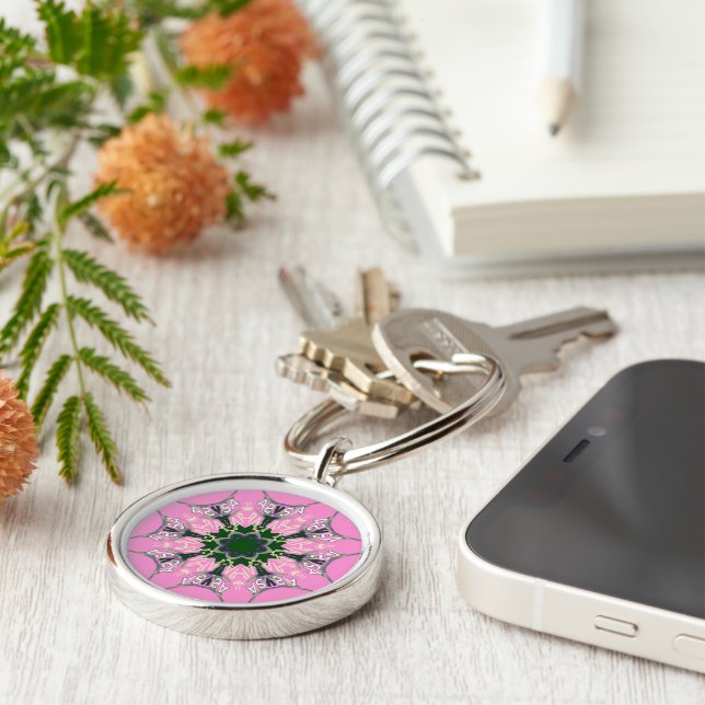 Porte-clés Motif Motif Monogramme noir et rose joli (Côté)