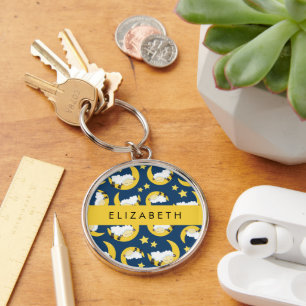 Porte-clés Motif mouton, Mouton dormant, Lune, Votre Nom