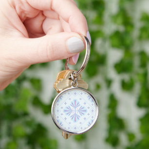 Porte-clés Motif répétitif floral géométrique bleu pastel