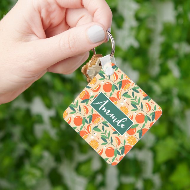 Porte-clés Motif rétro de fruits d'agrumes orange (main)
