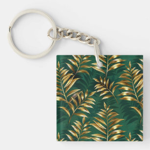 Porte-clés Motif sans couture avec des fougères dorées