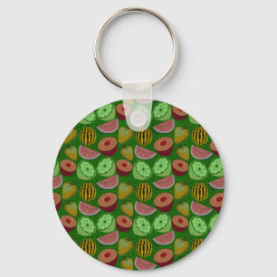 Porte-clés Motif sans couture de fruits tropicaux et fond ver