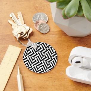 Porte-clés Motif Sayagata, Japonais, Noir et Blanc