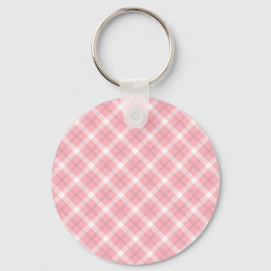 Porte-clés Motif Tartan Rose Et Blanc