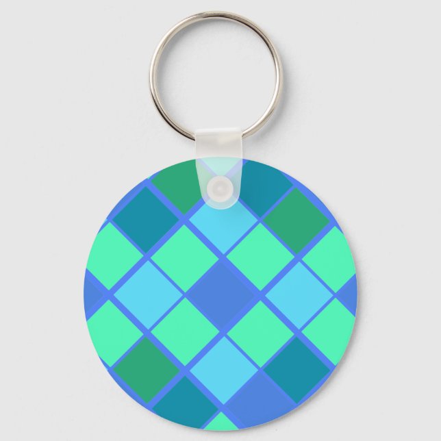 Porte-clés Motif tendance bleu et vert diamant (Recto)