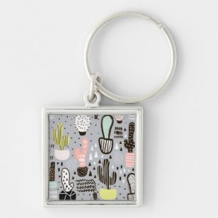 Porte-clés Motif texturisé tiré par la main de cactus
