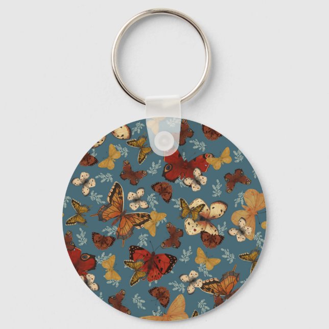 Porte-clés motif transparent bleu papillon (Recto)