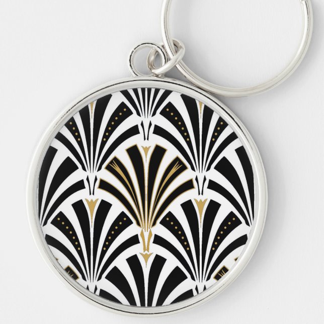 Porte-clés Motif ventilateur Art déco - noir et blanc (Devant)