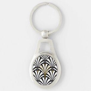 Porte-clés Motif ventilateur Art déco - noir et blanc