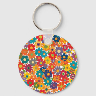 Porte-clés Motif vibrant rétro des années 60 Fleur de pouvoir