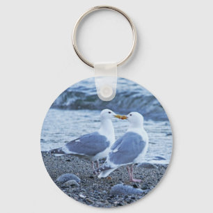 Porte-clés Mouettes embrassant sur la photo de plage