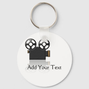 Porte-clés Movie Camera in Black and Gold on White