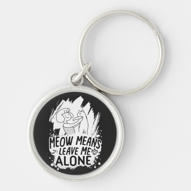 Porte-clés Moyens Meow Me Laisse Seul Chat Drôle - Blanc (Devant)