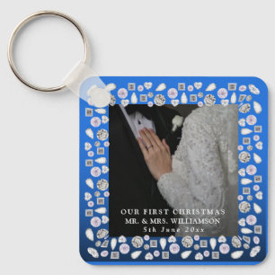 Porte-clés Mr & Mrs First Christmas Photo Mariage