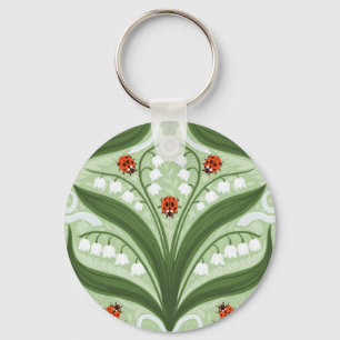 Porte-clés Muguet et coccinelles symétrie en vert,