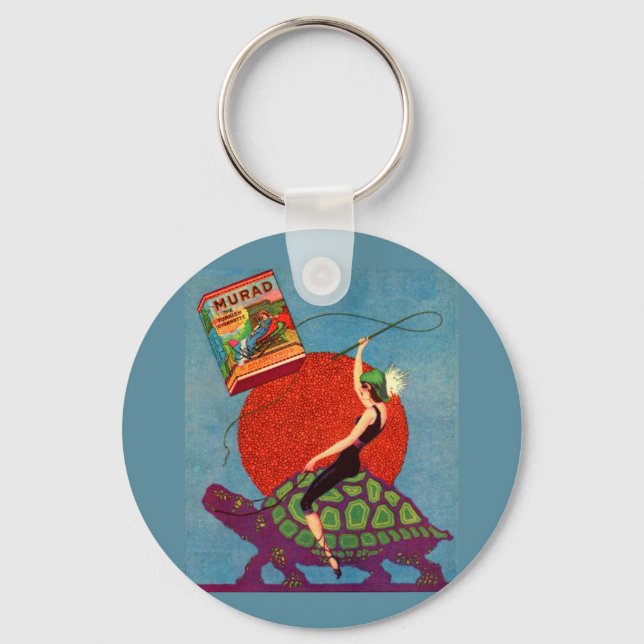 Porte-clés Murad cigarettes dame équitation tortue géante (Recto)
