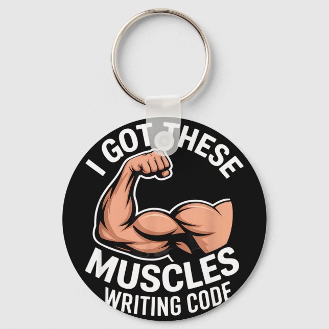 Porte-clés Muscles drôles écrivant du code disent programmeur (Recto)