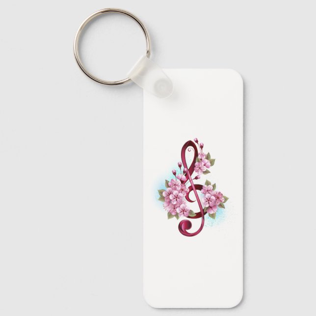 Porte-clés Musical treble clef notes with sakura flowers (Recto)