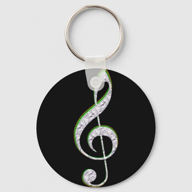 Porte-clés MUSIQUE Émeraude et diamant Clé Treble (Recto)