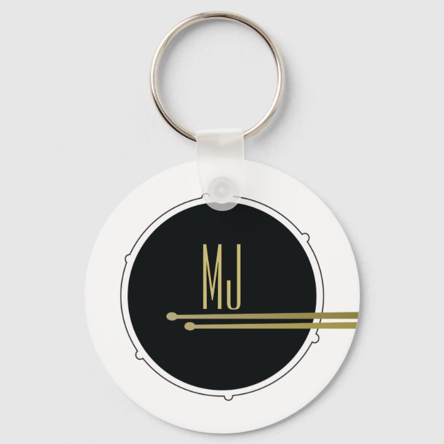 Porte-clés Musiques tambours moderne noir et blanc Monogramme (Recto)