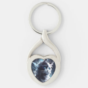 Porte-clés Mystique Kitten noir et blanc   Chat d'aquarelle