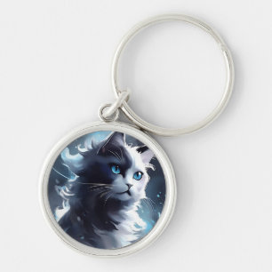 Porte-clés Mystique Kitten noir et blanc Chat d'aquarelle