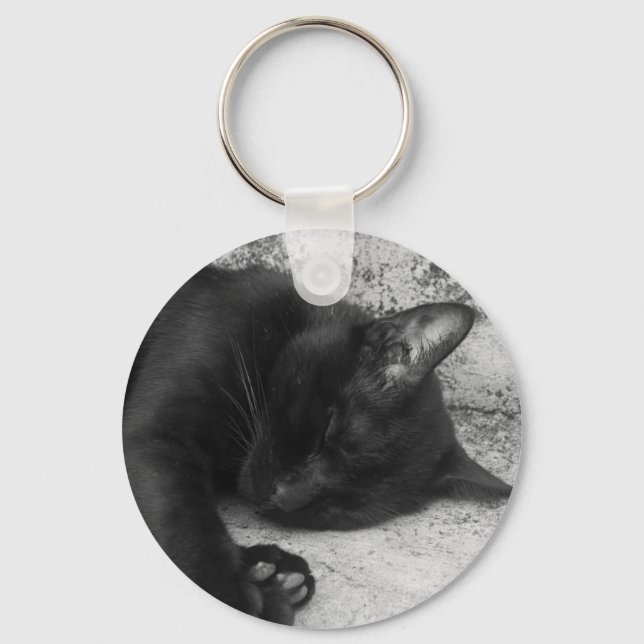 Porte-clés N&B - Chat endormi (Recto)