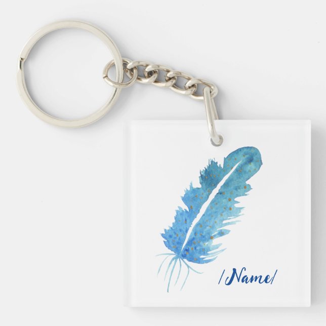Porte-clés Naissance Plumes bleues cadeau de vacances (Devant)