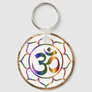 Porte-clés Namaste Aum (Om) & Lotus avec bordure Bronze Doré