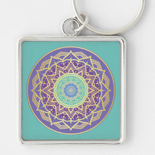 Porte-clés Namaste Violet Indigo Or Turquoise Mandala Bohème