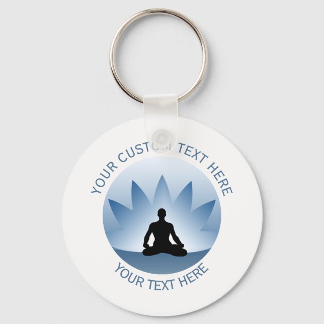 Porte-clés Namaste Yoga Lotus Pose Fleur bleu personnalisé (Recto)