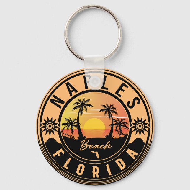 Porte-clés Naples Florida Beach Retro Sunset Souvenirs (Recto)