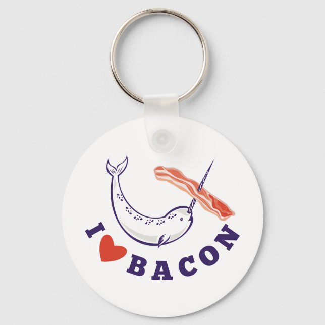 Porte-clés narval baleine j'aime le bacon (Recto)