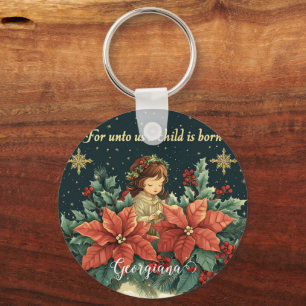 Porte-clés Nativité biblique personnalisée Enfant & Verse