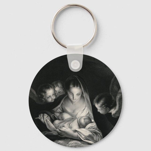 Porte-clés Nativity Baby Jésus Virgin Mary Angels Black White (Recto)