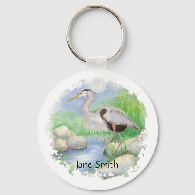 Porte-clés Nature des oiseaux du Grand Héron Bleu (Recto)