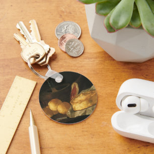 Porte-clés Nature morte baroque vintage avec pain, tarte, jam