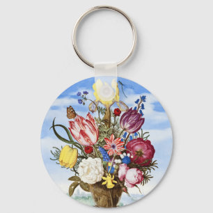 Porte-clés Nature morte florale de l'Âge d'or néerlandais vin